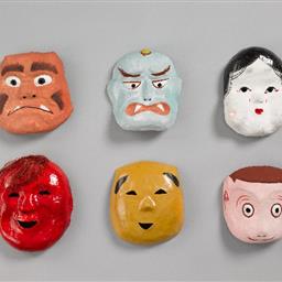 張り子面(猖々・ぬけ・青鬼・赤鬼・猿・お多福)