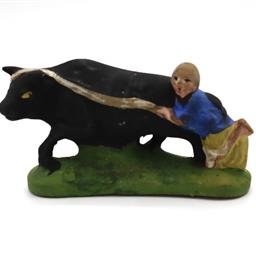 陶製人形《牛に引かれて善光寺参り》